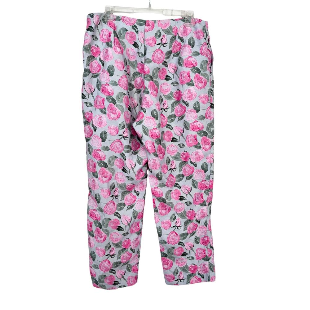 H&M floral woven pink white dress pants with a sheen size 14